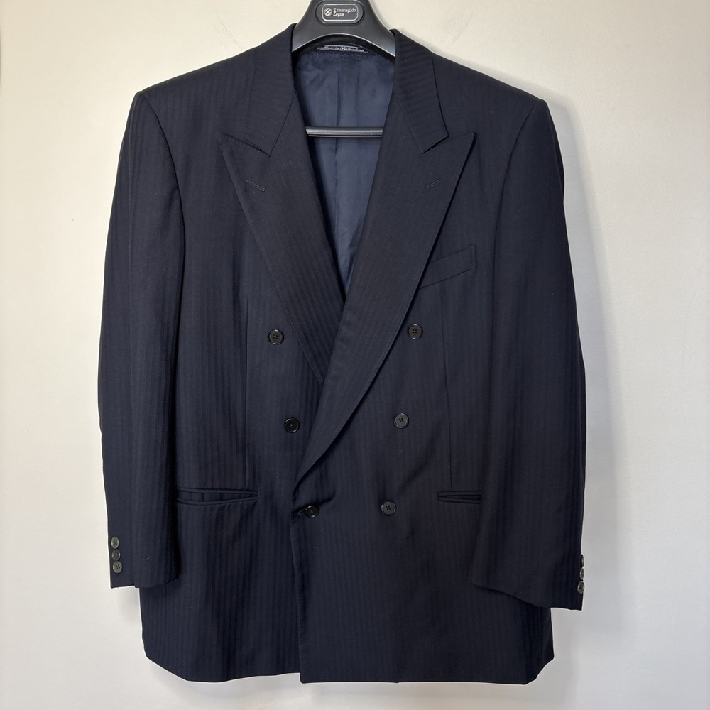 Ermenegildo Zegna 100% Wool Double Breast Blazer‎ Jacket 54R (44R US) Navy Blue